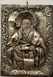 Икона святого Антипы . Серебро 84
