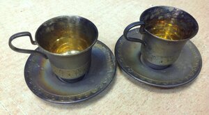 2 чашки с блюдцами из мельхиора-позолота