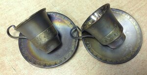 2 чашки с блюдцами из мельхиора-позолота