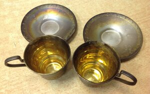 2 чашки с блюдцами из мельхиора-позолота