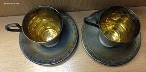 2 чашки с блюдцами из мельхиора-позолота