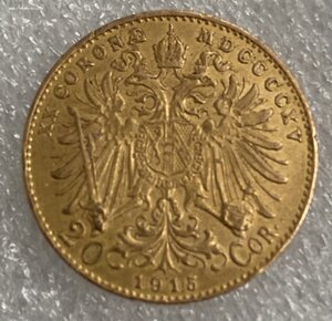 АвстроВенгрия 20 корон 1916 года золото