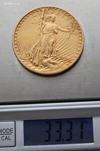 20 $ США 1909 г. ЗОЛОТО