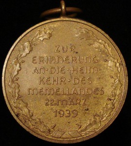 Медаль "Мемель" 22 марта 1939 г