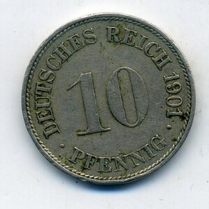 10 пфеннигов 1901 G (не частая)