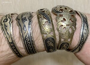 Антикварные серебряные женские браслеты 875 пробы. 5 штук.