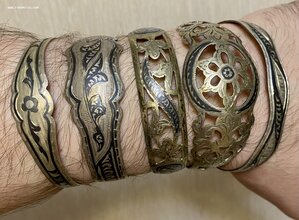 Антикварные серебряные женские браслеты 875 пробы. 5 штук.