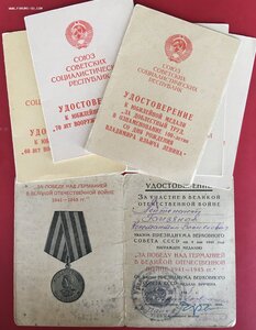 Комплект: ОЛ+ОВ+Отвага ННГ+Целина+юбилейные на документах.