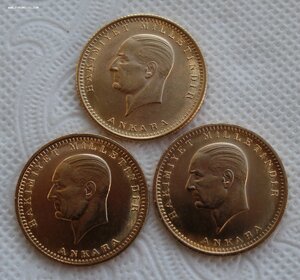 100 курушей--3 монеты, золото.