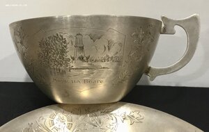 Чайная пара «Маяк на Волге». Серебро 875 пр.
