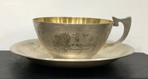 Чайная пара «Маяк на Волге». Серебро 875 пр.