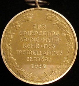 Медаль "Мемель" 22 марта 1939 г