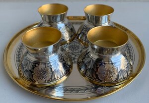 Комплект боль. стопок на подносе СЕВЕРНАЯ ЧЕРНЬ 4 шт., ЛЮКС!