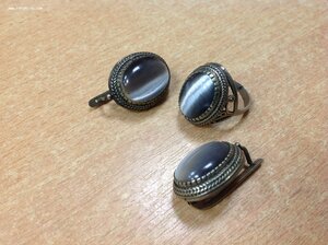 Набор Перстень с серьгами с лунным камнем типа Опал