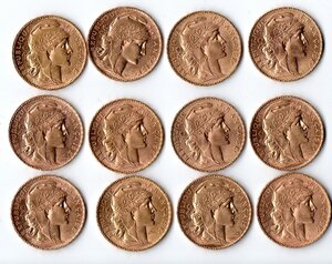 12 монет 20 франков 1899-1912 в сохране