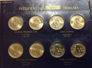 32 монеты Доллары USA с президентами на 2-х листах