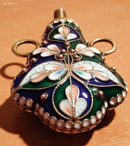 Нашейный флакон для парфюма серебро , живоп. эмали, Красота!