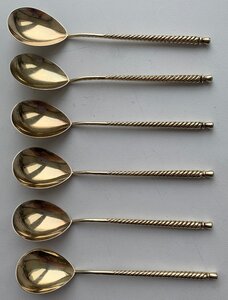 Комплект витых кофейных ложек 875 пробы 1954 года, 6 штук.