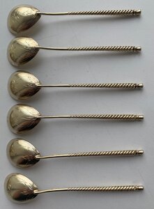 Комплект витых кофейных ложек 875 пробы 1954 года, 6 штук.