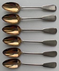 Комплект красивых довоенных чайных ложек 875 пробы, 6 штук.
