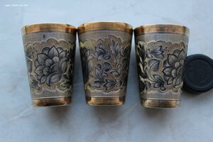 3 стопки Серебро Позолота Северная Чернь