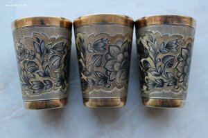 3 стопки Серебро Позолота Северная Чернь