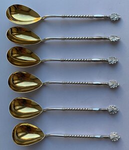 Комплект красивых киевских чайных ложек 875 пробы, 6 шт.