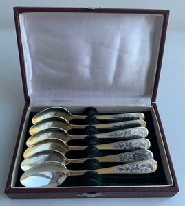 Комплект чайных ложек СЕВЕРНАЯ ЧЕРНЬ 875 пробы, 6 шт.