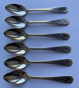 Комплект чайных ложек СЕВЕРНАЯ ЧЕРНЬ 875 пробы, 6 шт.