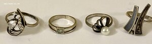76 серебряных женских колец. 875-925 пробы. Одним лотом.
