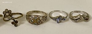 76 серебряных женских колец. 875-925 пробы. Одним лотом.