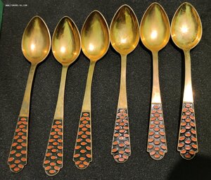 Ложки чайные 6 шт. Серебро 916 позоло эмаль в родной коробке