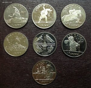 7 монет по 1 Кроне Остров Мэн Олимпийские 2010-2012 год