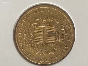 Сардиния 20 лир 1849 золото тираж 10380шт