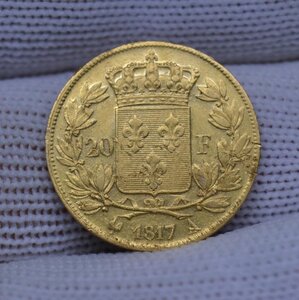 20 франков 1817 А. Людовик Xviii. Au. Золото.