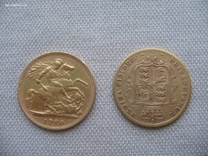 1/2 соверена. 5 монет. 1875, 1900, 1903,1915 и 2003