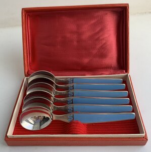 Комплект таллинских эмалевых чайных ложек 916 пробы, 6 шт.