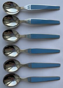 Комплект таллинских эмалевых чайных ложек 916 пробы, 6 шт.