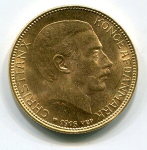 Дания. 20 крон 1916 золото