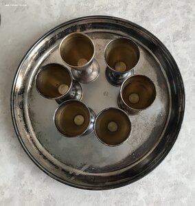 Коньячный набор (графин, 6 рюмок, поднос), серебро, ТФ8.