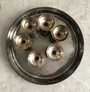 Коньячный набор (графин, 6 рюмок, поднос), серебро, ТФ8.