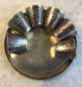 Комплект стопок и поднос, Северная чернь, состояние!