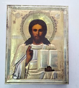 Икона "Спаситель"в окладе и с киотом.