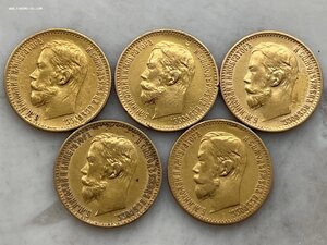 5 Рублей - 5шт. 1898,1901,1899,1900,1897г. АГ,ФЗ,ЭБ