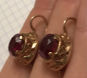 Золотые серьги с корундом СССР. Корунд, золото 583 проба #1