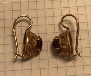 Золотые серьги с корундом СССР. Корунд, золото 583 проба #1