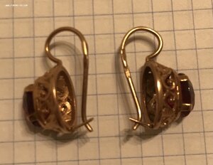 Золотые серьги с корундом СССР. Корунд, золото 583 проба #1