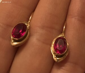 Золотые серьги с корундом СССР. Корунд, золото 583 проба #2