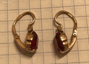 Золотые серьги с корундом СССР. Корунд, золото 583 проба #3