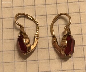 Золотые серьги с корундом СССР. Корунд, золото 583 проба #3
